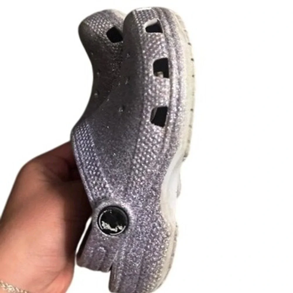 Crocs Kids‎ Classic Glitter Clogs Shoes purple Sparkle Comfort Casual
